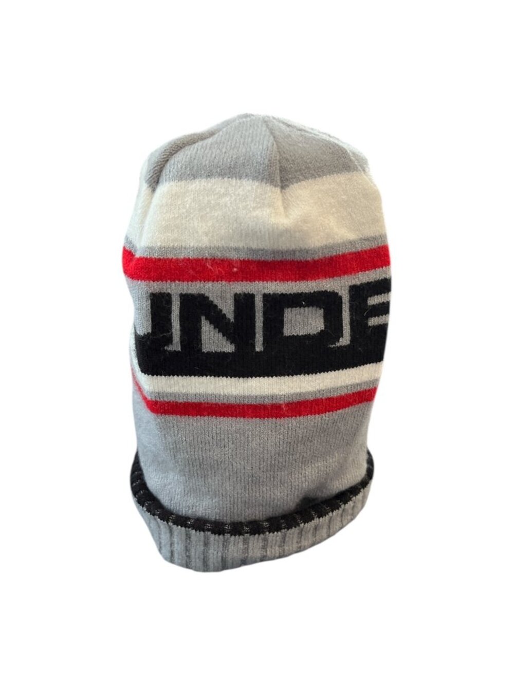 Under Armour OSFA Men’s Winter Beanie – Gray with Red, Black & White Stripes – A
